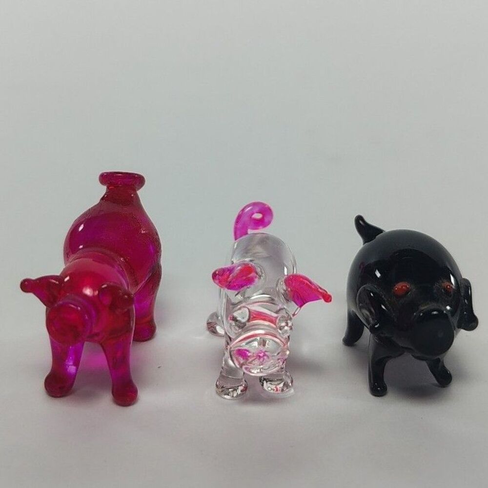 Glass Pigs Collectible Mini Figurines Set of 3 Multi Color